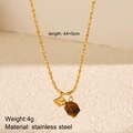 Collier en acier inoxydable doré avec pendentif prisme en œil de tigre et breloque carrée - Collier oeil de tigre doré