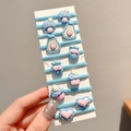 Set of 10 light blue elastic hair ties with cute resin cartoon charms for kids - Blue Heart 10Pcs Set