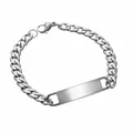 Close-up of polished silver titanium steel cuban chain bracelet with engravable blank bar - Men's Bracelet (Steel)
