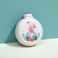 Portable folding hairbrush with mirror featuring pink flamingo and tropical plant design - White Bird Hairbrush