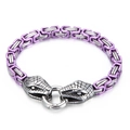 Men's purple and silver Byzantine chain bracelet with dual snake head ring clasp detail - Purple (KB151145-Z)