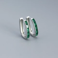 Silver hoop earrings with rectangular green enamel gemstones on a gray background - Platinum (Green Zirconia)