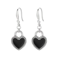 Silver-plated heart earrings set with black enamel inlay and sparkling crystal accents - Silver Black Heart Stud Earrings (KE105825-Z)
