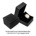 Black PU leather watch storage box with white stitching and plush velvet interior - Rounded Corner Style / Black (Matte)