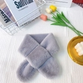 Soft light grey faux rabbit fur plush scarf in a minimalist crisscross winter style - Plain Grey (No Cartoon)