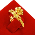Exquisite gold floral open ring for women displayed on a red velvet jewelry stand - Rose Blossom (J2303)