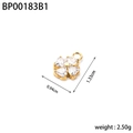 Gold four-leaf clover pendant with clear heart-shaped cubic zirconia and size details - BP00183B1-Gold White Stone Clover Pendant