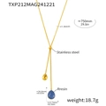 Collier en Y doré en acier inoxydable avec pendentif goutte en résine bleue et fermoir - Collier en résine verte / Vert