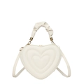 Sac à bandoulière chic en forme de cœur crème avec texture matelassée et poignée froncée - Blanc