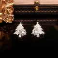 S925 silver needle Christmas tree stud earrings with sparkling cubic zirconia snowflakes - Rotatable Christmas Snowflake Studs / Silver