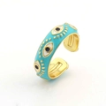 Dettaglio anello occhio in smalto azzurro con placcatura in oro e fascia regolabile - Aperto Regolabile / Malocchio Celeste