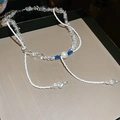 Handmade beaded necklace with blue crystals, white pearls and heart pendant charm - White Dove Blue