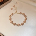 Pink and champagne freshwater pearl bracelet with adjustable gold chain and beads - Champagne Pearl Bracelet