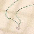 S925 sterling silver necklace featuring green beads and a shell pearl pendant - White Gold