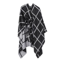 Reversible black and white plaid shawl cape with knotted front and soft cashmere feel - Black White Plaid