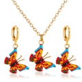 Colorful gradient butterfly jewelry set with necklace and earrings in gold plating - KC Gold Orange 3936 (2-Piece Set)