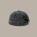 Berretto docker unisex in cotone lavato grigio antracite con risvolto e cinturino regolabile - Bambino (50-55cm) / Nero Lavato