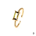 Adjustable 18K gold plated beaded ring with a rectangular olive green zircon stone - Olive Green Square / Adjustable Open