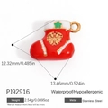 Red stainless steel Christmas sock pendant with golden snowflake and green star pattern - Bright Red Christmas Sock (PJ92916)