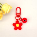 Cute red floral keychain with matching bell and D-ring clasp for handbag accessory - Red