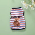 Detail of breathable striped mesh pet vest featuring a cute teddy bear print and text - S / Blue Orange Stripe