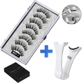 Reusable 5-pair magnetic eyelashes kit with applicator tool and storage box MB2K-5 - Natural Long Style With White Clip (MB2K-5)