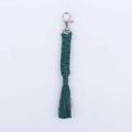 Handmade dark green macrame keychain with metal lobster clasp and cotton tassel - Dark Green