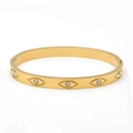 Golden stainless steel bangle featuring multiple evil eye motifs set with clear crystals - Evil Eye Rhinestone Inlaid Style (款式10)