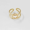 Detailweergave van de gouden roestvrijstalen dubbellaagse ring met vervlochten cirkels - Vervlochten Ringen Stijl (R020121)