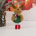 Detailed close-up of a felt Christmas reindeer ornament with a festive plaid scarf - F3-2 Insert Leg Reindeer
