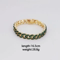 Hip-hop vergulde Cubaanse schakelarmband met groene steentjes, lengte 16,5 cm - Groen