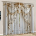 Beige European style curtain with gold Baroque floral patterns and elegant tassels - Beige Gold Baroque