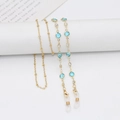 Golden eyewear chain with sky blue beads and clear crystals for sunglasses - 70cm / Blue