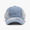 Gorra de béisbol de mezclilla azul claro desgastada con detalles vintage y roturas - Azul Grisáceo