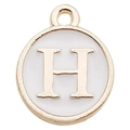 Golden round pendant with white enamel featuring letter H for DIY jewelry making - Double-Sided Letter H / 1 Piece (12x14mm) / White
