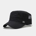 Detail view of black military cap featuring breathable mesh and silver number 95 badge - Black