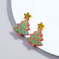 Christmas tree acrylic earrings with red and green sequins and gold star toppers - Style 5 - Red Green Sequin Layered Tree