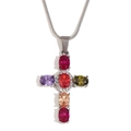 Collana a catena serpente d'argento con ciondolo a croce di cristalli colorati e gemme - Croce in Zirconia Arcobaleno (Color Acciaio) / Color Acciaio