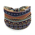 Elastic yoga headband featuring a bohemian African print in navy, orange and yellow - Style 70
