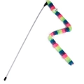 Rainbow striped plush worm cat wand toy with transparent glitter rod and wiggly eyes - Rainbow Striped Caterpillar (B39521)
