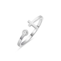 Silver adjustable cross ring with a sparkling round gemstone and polished metal finish - Sr21111302s / Opening Is Adjustable