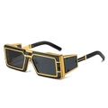 Cyberpunk square gold metal frame sunglasses with dark black polarized lenses - Gold Frame Black Grey