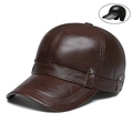 Men's dark brown genuine leather baseball cap with ear flaps and warm lining - Normal Belt Baseball Cap Dark Coffee