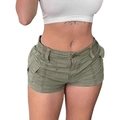 Olivgrüne Cargo-Jeans-Shorts für Damen mit elastischem Bund und großen Seitentaschen - S / Grün