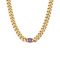 18K gold plated Cuban link necklace featuring a large round purple zircon pendant - Necklace-Purple Zirconia