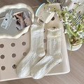 Crèmewitte kniekousen in balletstijl met kanten rand en details van satijnen strik - Eén maat / Gerolde kanten strik