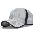 Graue Mesh-Baseballkappe mit atmungsaktivem Stoff und schwarzem Rand für Sportmode - Hellgrau