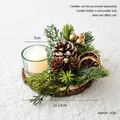 Kerst houten kaarsenhouder met dennenappels en glas voor feestelijke tafeldecoratie - Citroen Dennenappel Stijl (Berken)