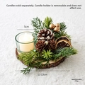 Christmas wooden candle holder with pine cones and glass cup for festive table decor - Lemon Pine Cone Style (Birch)