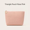 Rose pink PU leather woven cosmetic bag with golden zipper and triangular design - Triangle Bag / Rose Pink
